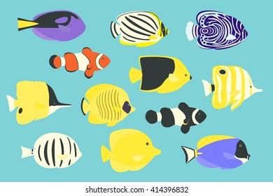 Vector illustration of  tropical marine fishes.