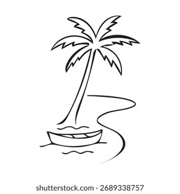 Ilustración vectorial de un ícono de palmera tropical para vacaciones de verano en una isla de playa en el paraíso	