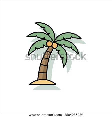 Vector illustration of a tropical palm tree with coconuts, isolated on a white background. Summer vacation travel symbol