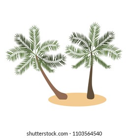 Vector illustration with tropical palm trees on white isolated background. Template for the design of the logo, poster, label.