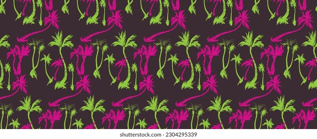 Ilustración vectorial de palmeras tropicales sin fisuras patrón de moda. Patrón tropical con palmeras de época. Ilustración vectorial dibujada a mano.