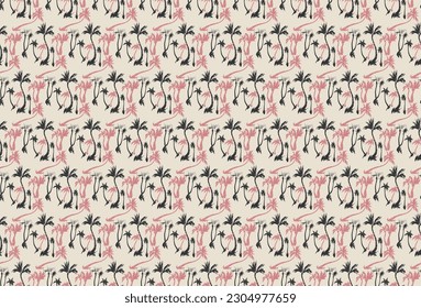 Vector illustration tropical palm trees seamless trendy pattern. Tropical pattern with sketchy vintage palm trees. Hand drawn vector illustration.