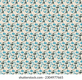 Vector illustration tropical palm trees seamless trendy pattern. Tropical pattern with sketchy vintage palm trees. Hand drawn vector illustration.