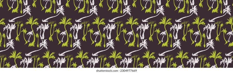 Ilustración vectorial de palmeras tropicales sin fisuras patrón de moda. Patrón tropical con palmeras de época. Ilustración vectorial dibujada a mano.