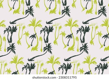 Ilustración vectorial de palmeras tropicales sin fisuras patrón de moda. Patrón tropical con palmeras de época. Ilustración vectorial dibujada a mano.