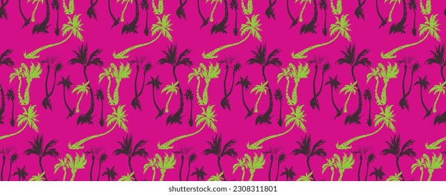 Vector illustration tropical palm trees seamless trendy pattern. Tropical pattern with sketchy vintage palm trees. Hand drawn vector illustration.