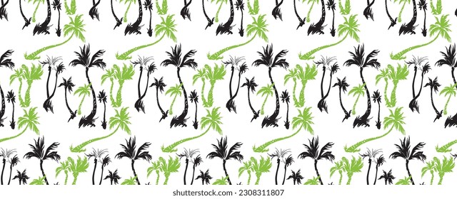 Ilustración vectorial de palmeras tropicales sin fisuras patrón de moda. Patrón tropical con palmeras de época. Ilustración vectorial dibujada a mano.