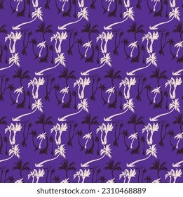 Vector illustration tropical palm trees seamless trendy pattern. Tropical pattern with sketchy vintage palm trees. Hand drawn vector illustration.