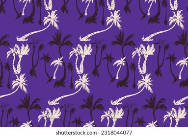 Vector illustration tropical palm trees seamless trendy pattern. Tropical pattern with sketchy vintage palm trees. Hand drawn vector illustration.