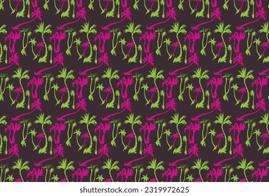 Vector illustration tropical palm trees seamless trendy pattern. Tropical pattern with sketchy vintage palm trees. Hand drawn vector illustration.