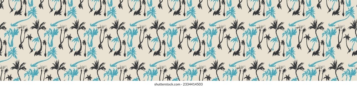 Vector illustration tropical palm trees seamless trendy pattern. Tropical pattern with sketchy vintage palm trees. Hand drawn vector illustration.