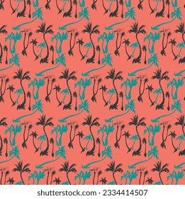 Ilustración vectorial de palmeras tropicales sin fisuras patrón de moda. Patrón tropical con palmeras de época. Ilustración vectorial dibujada a mano.