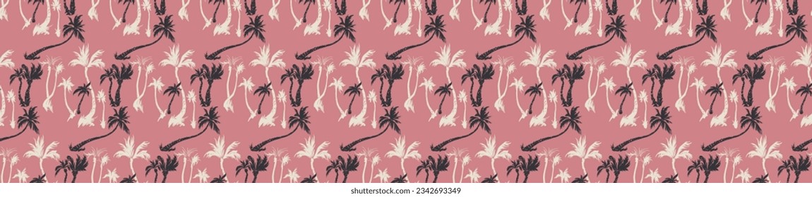 Vector illustration tropical palm trees seamless trendy pattern. Tropical pattern with sketchy vintage palm trees. Hand drawn vector illustration.