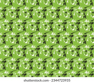 Vector illustration tropical palm trees seamless trendy pattern. Tropical pattern with sketchy vintage palm trees. Hand drawn vector illustration.