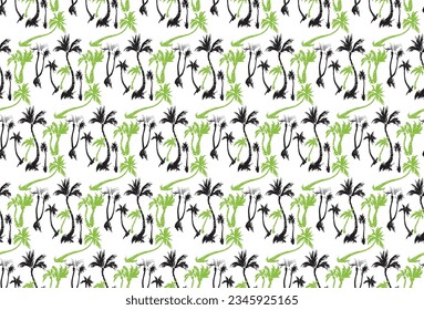 Ilustración vectorial de palmeras tropicales sin fisuras patrón de moda. Patrón tropical con palmeras de época. Ilustración vectorial dibujada a mano.