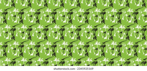 Vector illustration tropical palm trees seamless trendy pattern. Tropical pattern with sketchy vintage palm trees. Hand drawn vector illustration.