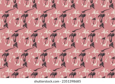 Vector illustration tropical palm trees seamless trendy pattern. Tropical pattern with sketchy vintage palm trees. Hand drawn vector illustration.