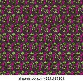 Vector illustration tropical palm trees seamless trendy pattern. Tropical pattern with sketchy vintage palm trees. Hand drawn vector illustration.