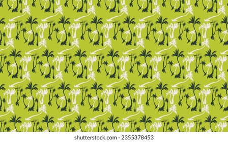 Ilustración vectorial de palmeras tropicales sin fisuras patrón de moda. Patrón tropical con palmeras de época. Ilustración vectorial dibujada a mano.