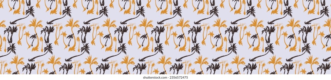 Vector illustration tropical palm trees seamless trendy pattern. Tropical pattern with sketchy vintage palm trees. Hand drawn vector illustration.