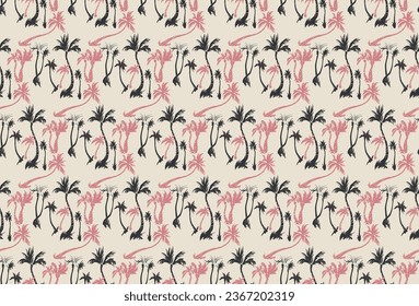 Ilustración vectorial de palmeras tropicales sin fisuras patrón de moda. Patrón tropical con palmeras de época. Ilustración vectorial dibujada a mano.