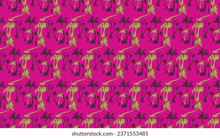 Ilustración vectorial de palmeras tropicales sin fisuras patrón de moda. Patrón tropical con palmeras de época. Ilustración vectorial dibujada a mano.