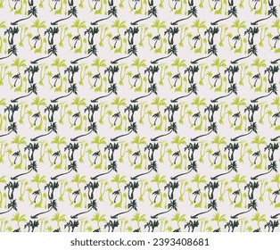 Ilustración vectorial de palmeras tropicales sin fisuras patrón de moda. Patrón tropical con palmeras de época. Ilustración vectorial dibujada a mano.