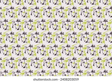 Vector illustration tropical palm trees seamless trendy pattern. Tropical pattern with sketchy vintage palm trees. Hand drawn vector illustration.