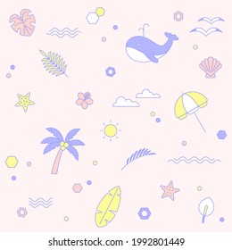 Vector illustration of tropical patterns in pastel colors.