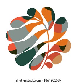 Vector illustration of a tropical plant. Pink fern isolated on white background. Hand drawn branches and leaves