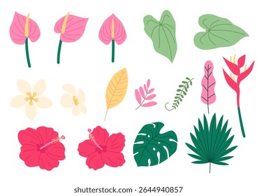 Ilustración vectorial de plantas tropicales.