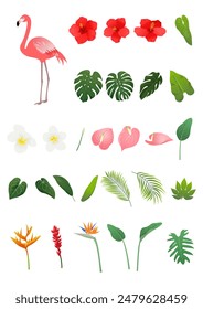 Ilustración vectorial de plantas y animales tropicales.