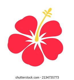 Vector illustration of tropical red Hibiscus flower isolated on white background. Blooming Hibiscus vector silhouette, Summer vibe graphic design, floral clipart. 