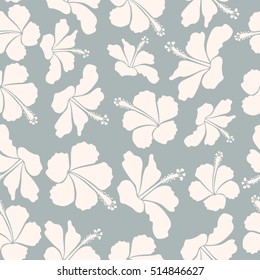 Vector illustration. Tropical seamless pattern with many gray and neutral hibiscus flowers. Gray and neutral vector seamless pattern.