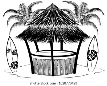 Vector illustration of Tropical straw hut.