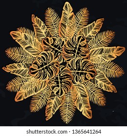 Vector illustration, Tropical summer. tropical leaves, print on t-shirt, Handmade, chalkboard background