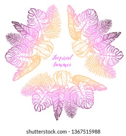 Vector illustration, Tropical summer. tropical leaves,cacti, white background, Handmade, print on t-shirt