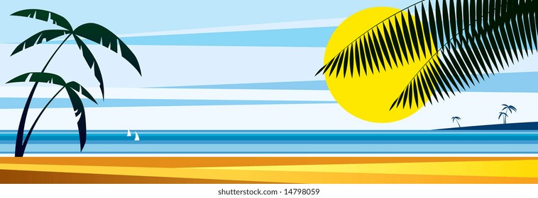 Vector illustration of a tropical sunny beach.