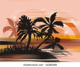 Vector illustration of a tropical sunset.