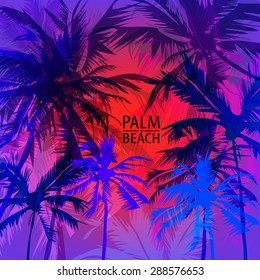 Vector Illustration Tropical sunset on palm beach, can be used for a poster, or printing on fabric