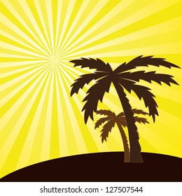 Vector illustration of a tropical sunset and palm trees.vector