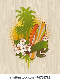 Vector illustration - Tropical surf emblem painting on a wood board