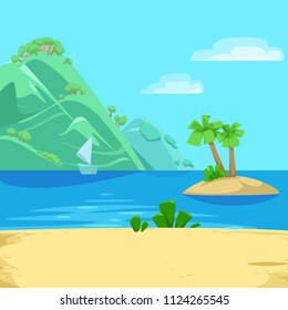 vector illustration tropical trees island Paradise cartoon with trees and grass