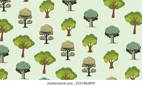 Vector illustration tropical trees seamless pattern. Tropical pattern with trees. Hand drawn vector illustration. SSTKBackgrounds