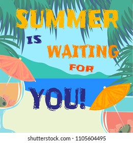 Vector illustration of tropical vacation concept.