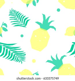Vector illustration tropical wallpaper with pineapple and lemon
