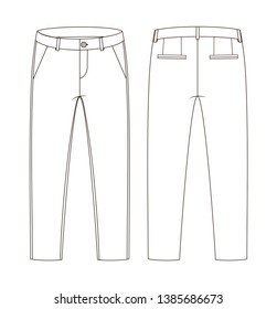 Vector illustration of trousers. Front and back views of clothing.
