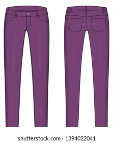 Vector illustration of trousers. Front and back views of denim jeans.