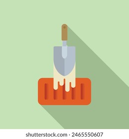 Vector illustration of a trowel with dripping paint, cast in soft shadow on a green background