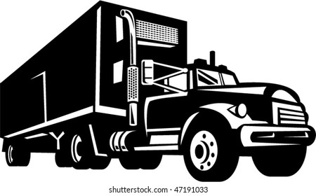 vector illustration of truck with container van trailer isolated on white